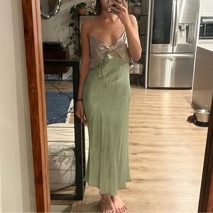 100% Silk Pale Green Silver Midi Dress